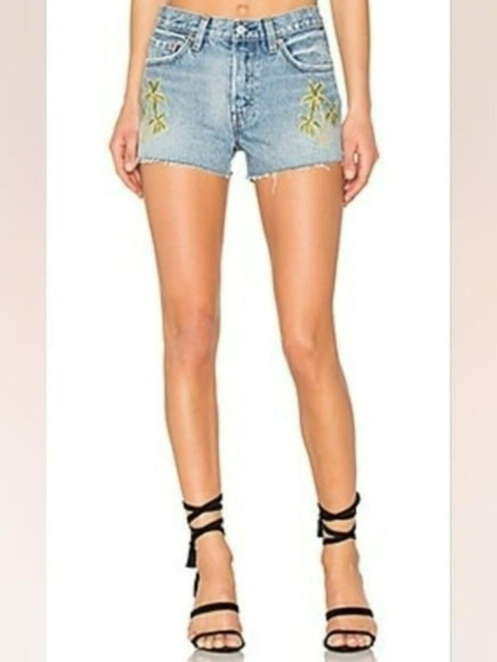 LEVI'S 501 Wild Dreaming Palm Embroidered Button Fly Cut Off Jeans Shorts M